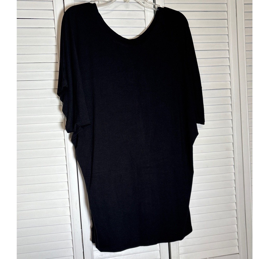 Free to Live Womens XL Black Dolman Sleeve Tunic Top Scoop Neck XX-7890 NWT
